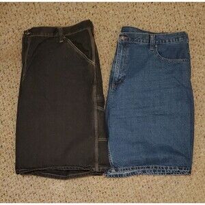 Two Pair Faded Glory Jean Shorts Size 46 Relaxed Carpenter Fit Denim 5, 8 Pocket